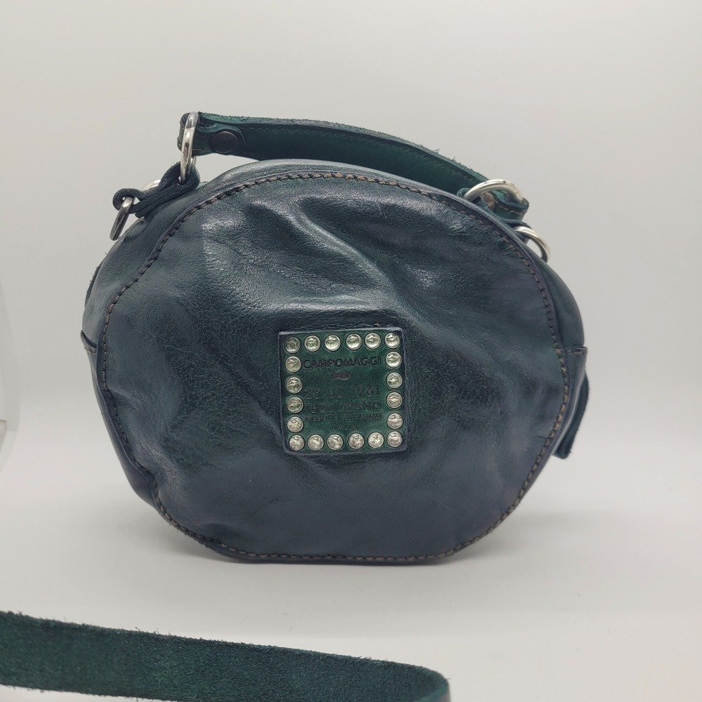 Campomaggi Green Leather Floral Studded Round Crossbody Bag Made In Italy - Picture 9 of 16